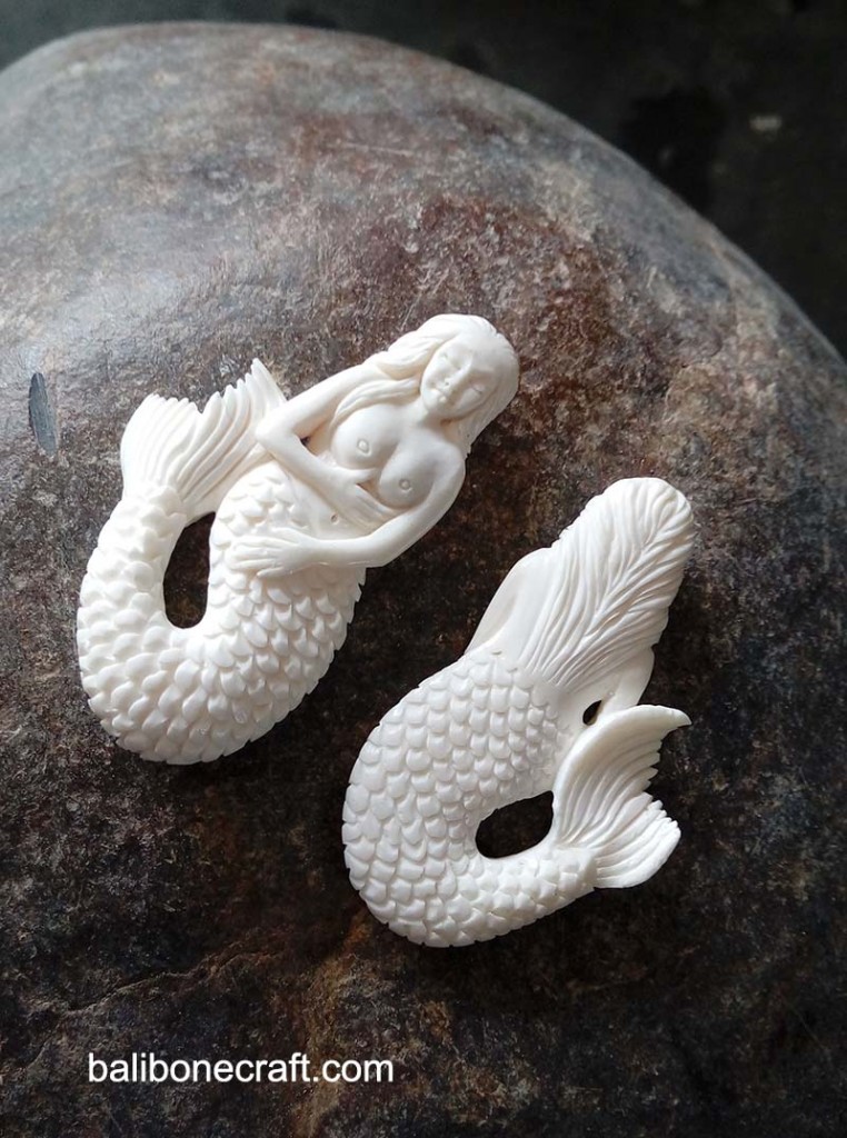 mermaid pendant made from animal bone produced by Bali bone craft